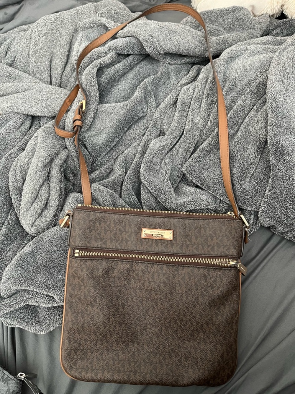 Michael Kors Brown Logo Messenger Crossbody with Gold Hardware